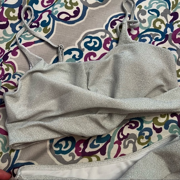 Women’s small sparkle silver bikini swimsuit two-piece new - Picture 3 of 4